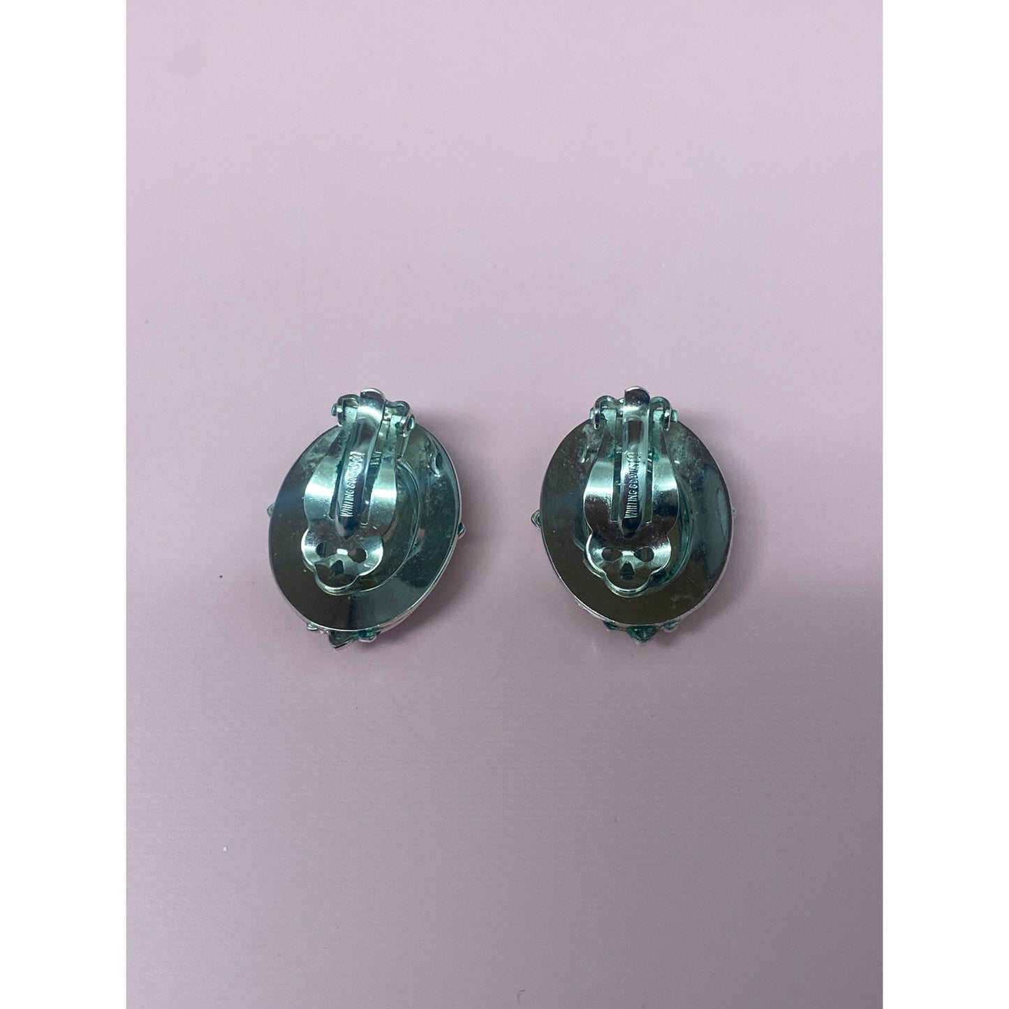 Whiting & Davis Abalone Clip On Earrings