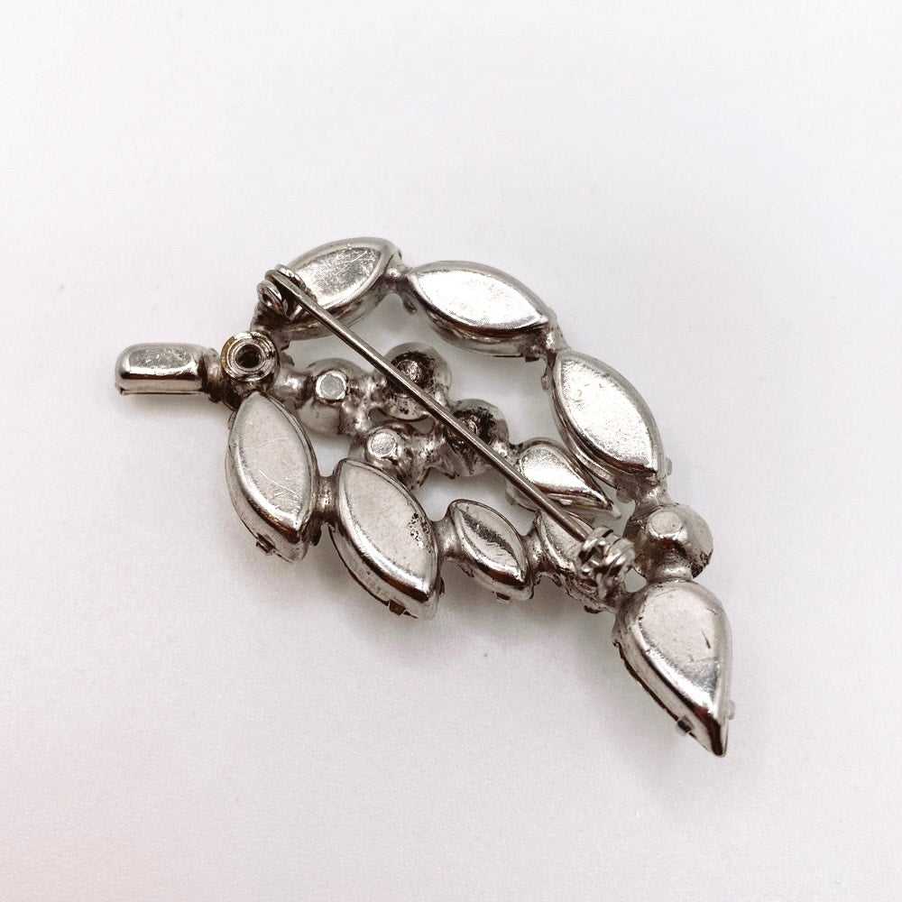 Vintage White Rhinestones Brooch Leaf Motifs