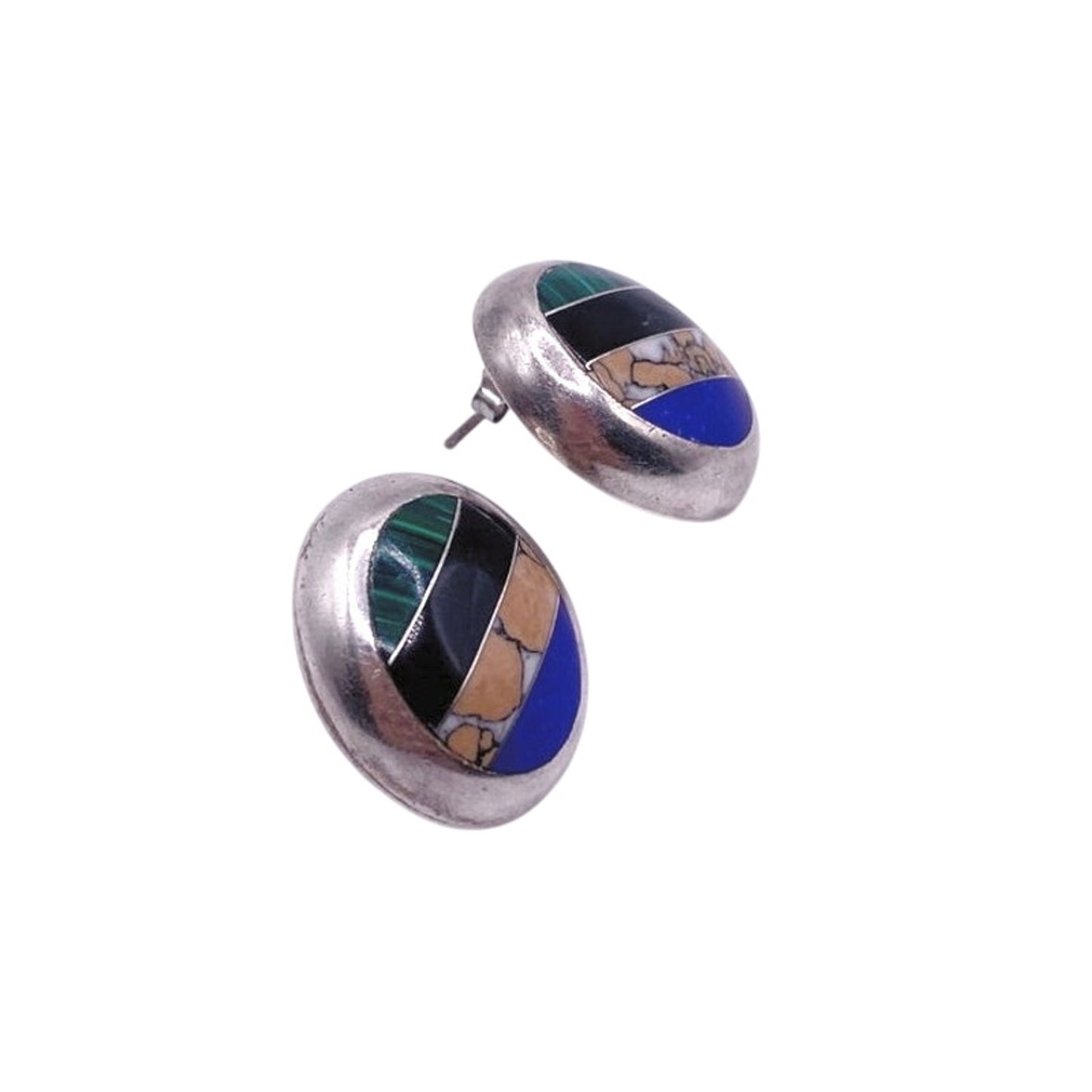 Sterling Silver and Inlaid Gemstones Studs Earrings 2.5cm Long
