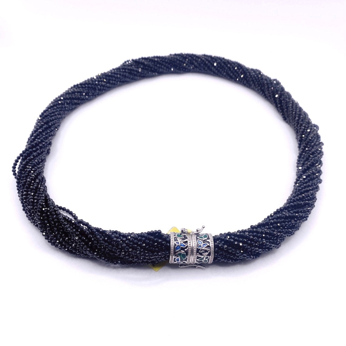 Black Onyx Seed Beads Spinel Necklace and Bracelet Set Sterling Silver Closure