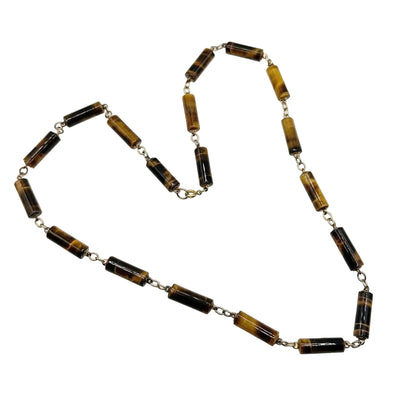 Tiger Eye Retro Barrel Beads Necklace 22”