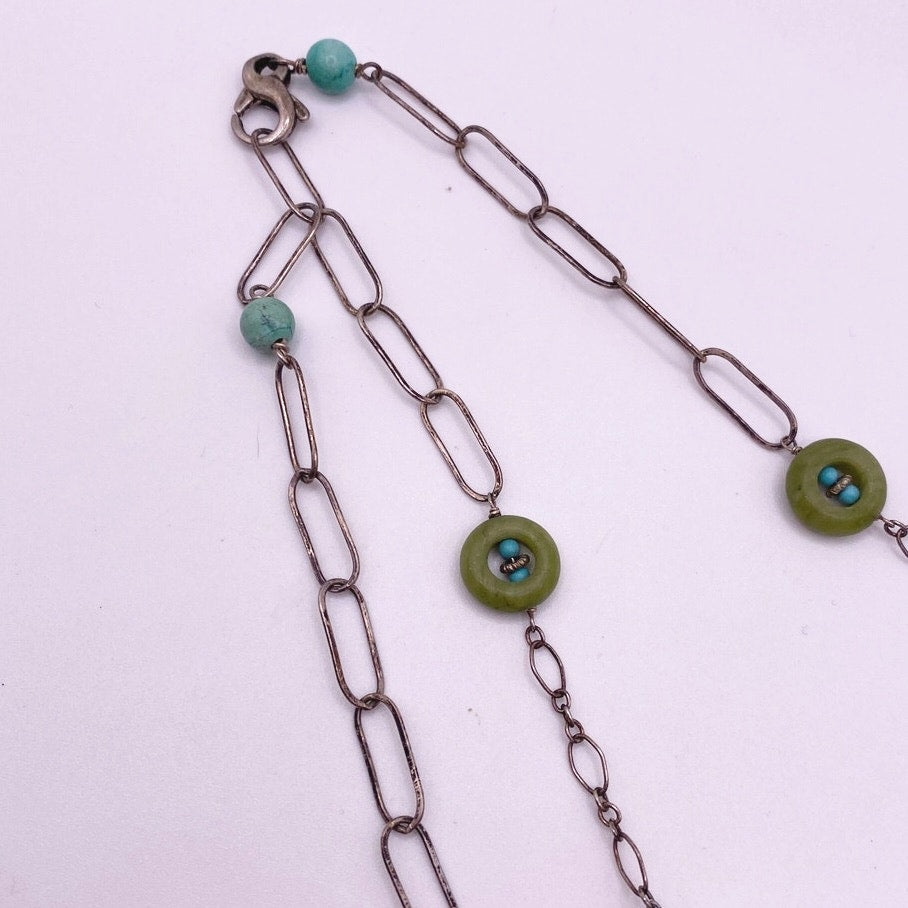 Vintage Artesian Sterling Silver and Turquoise with Mixed Gemstones Necklace