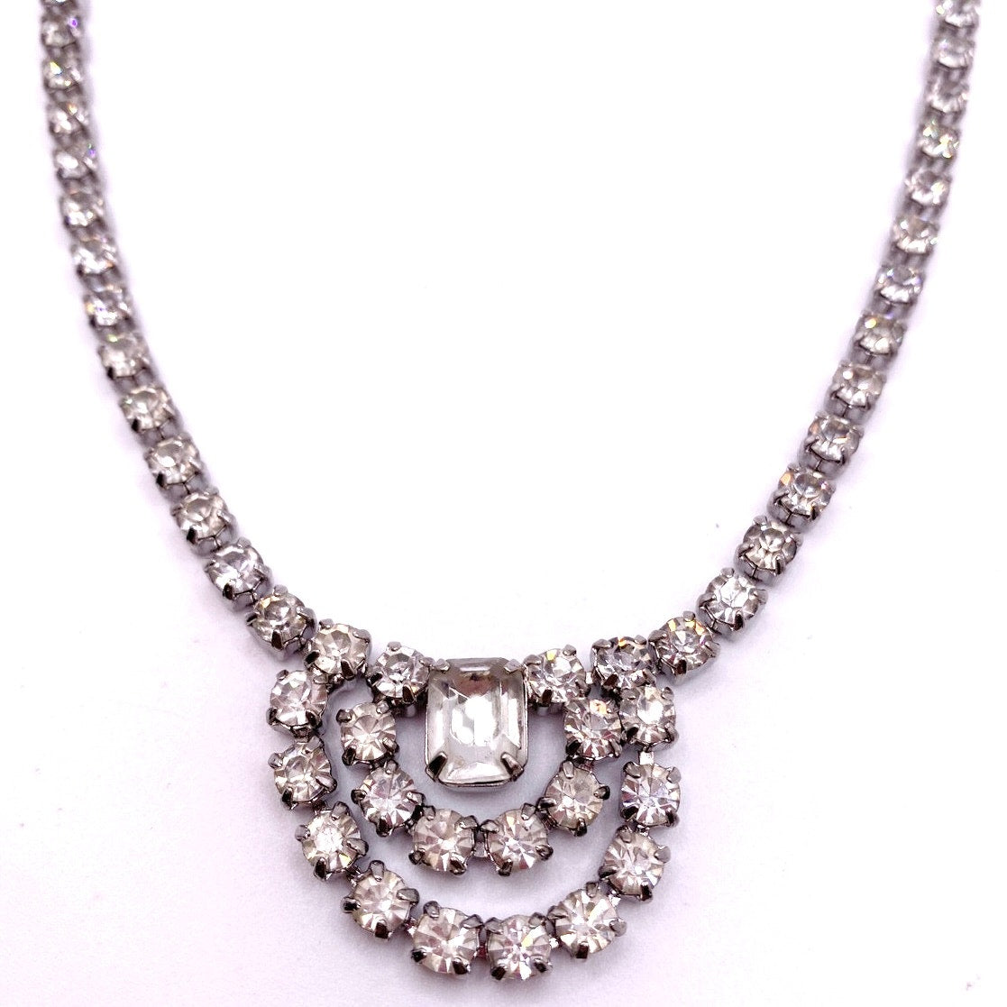 Vintage Silver Tone and Rhinestones Rivière Necklace 16”