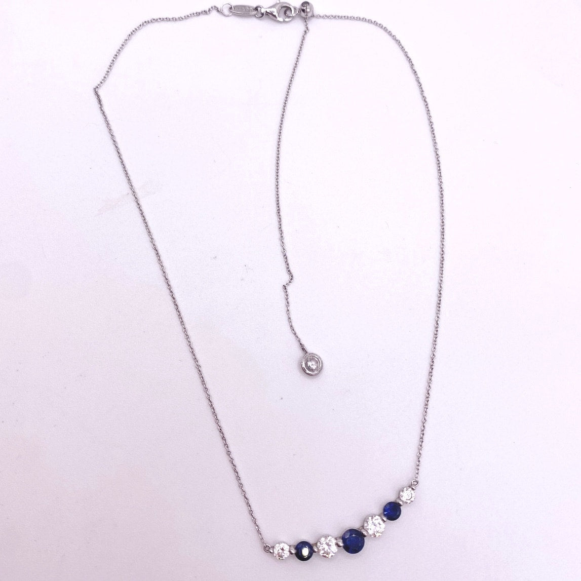 Lafonn Signed Slicing Adjustable Necklace/Choker Sterling Silver and Lab Sapphire