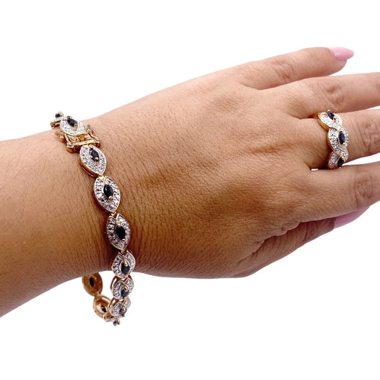 Ross Simmons Gold Plated Sterling Silver Bracelet and Ring Set with Blue Sapphires 7”