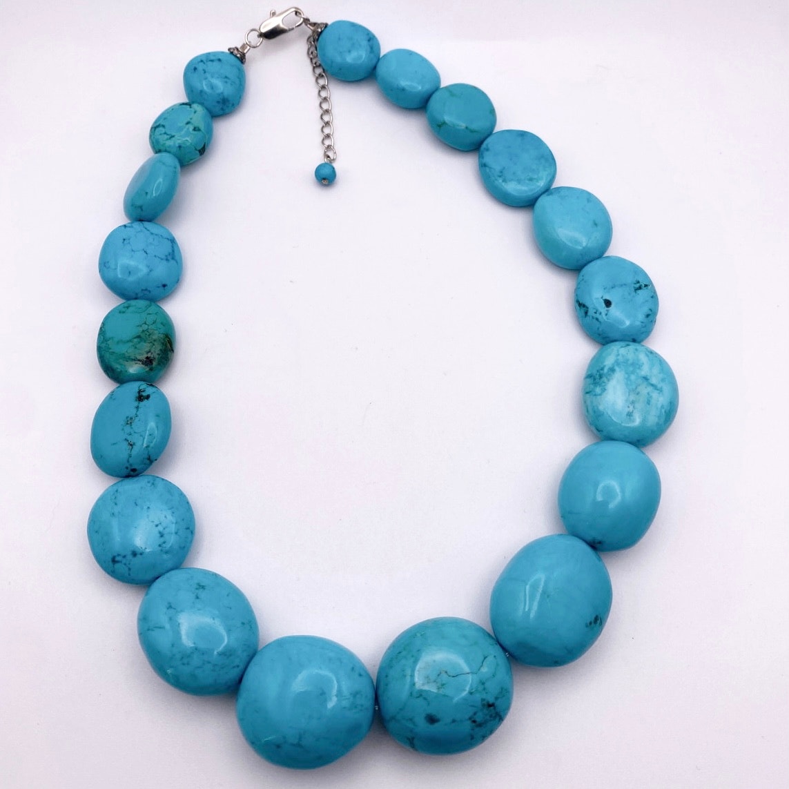 Sleeping Beauty Turquoise Chunky Necklace 16”  Sterling Silver Closure