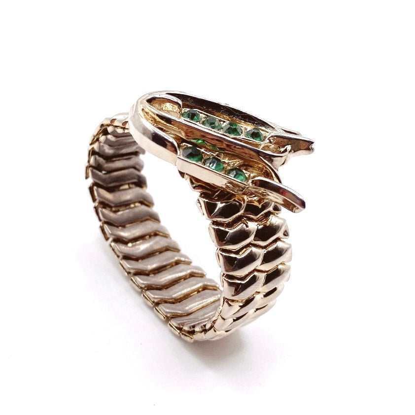 Vintage Stretchy Bracelet Gold Tone and Green Rhinestones Made in Japan Occupied