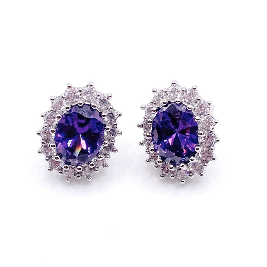 High Quality Rhodium and Silver Plated Bracelet and Studs Earrings-Lab Amethyst