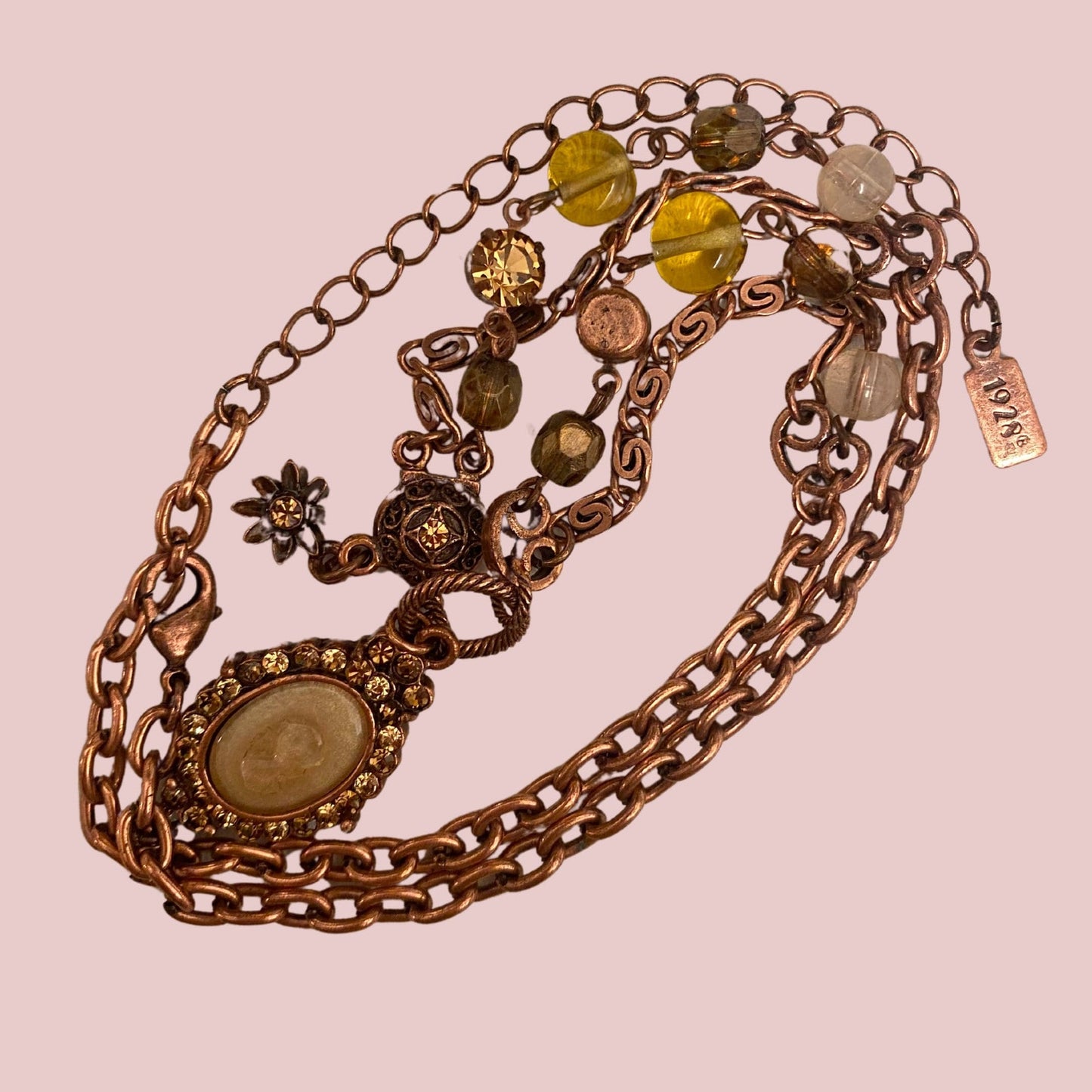 1928 Co. Red Copper Tone Cameo Necklace
