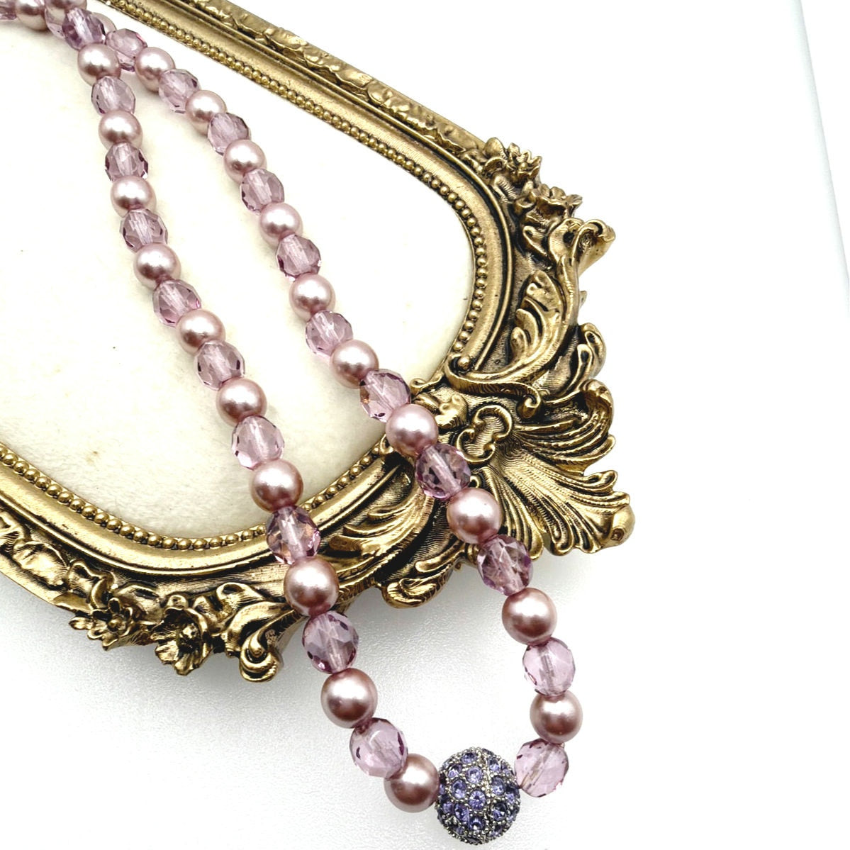 Joan Rivers Faux Pearls and lucite beads Stretchy Necklace 30” and Bracelet 7”