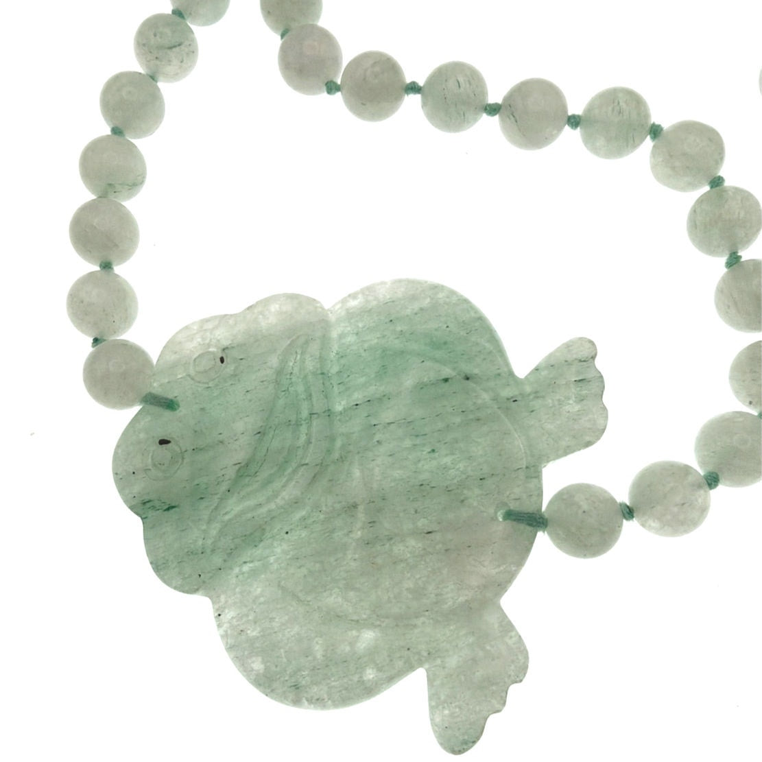 Vintage Chinese Jedaite Necklace 30” with Carved Frog Pendant