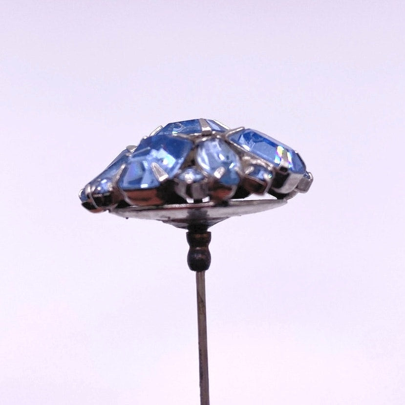 Antique Sapphire Blue Czech Glass Rhinestones Hat Pin 1900s-1910s Edwardian Era