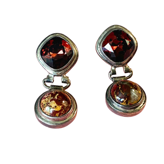 Silver Austrian Crystals and Agate Stones Earrings