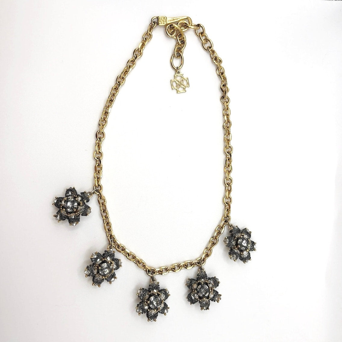 Ann Taylor Vintage Flower Crystal Charm Necklace 18”