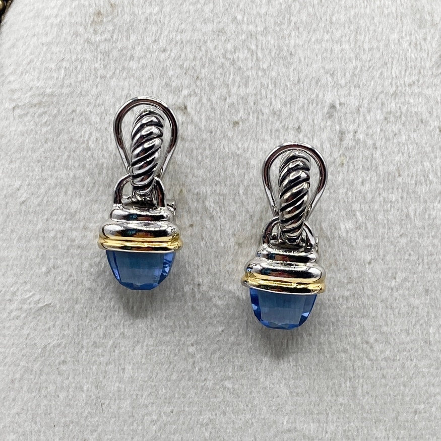 Vintage Earrings With Blue Crystals Two Toned
