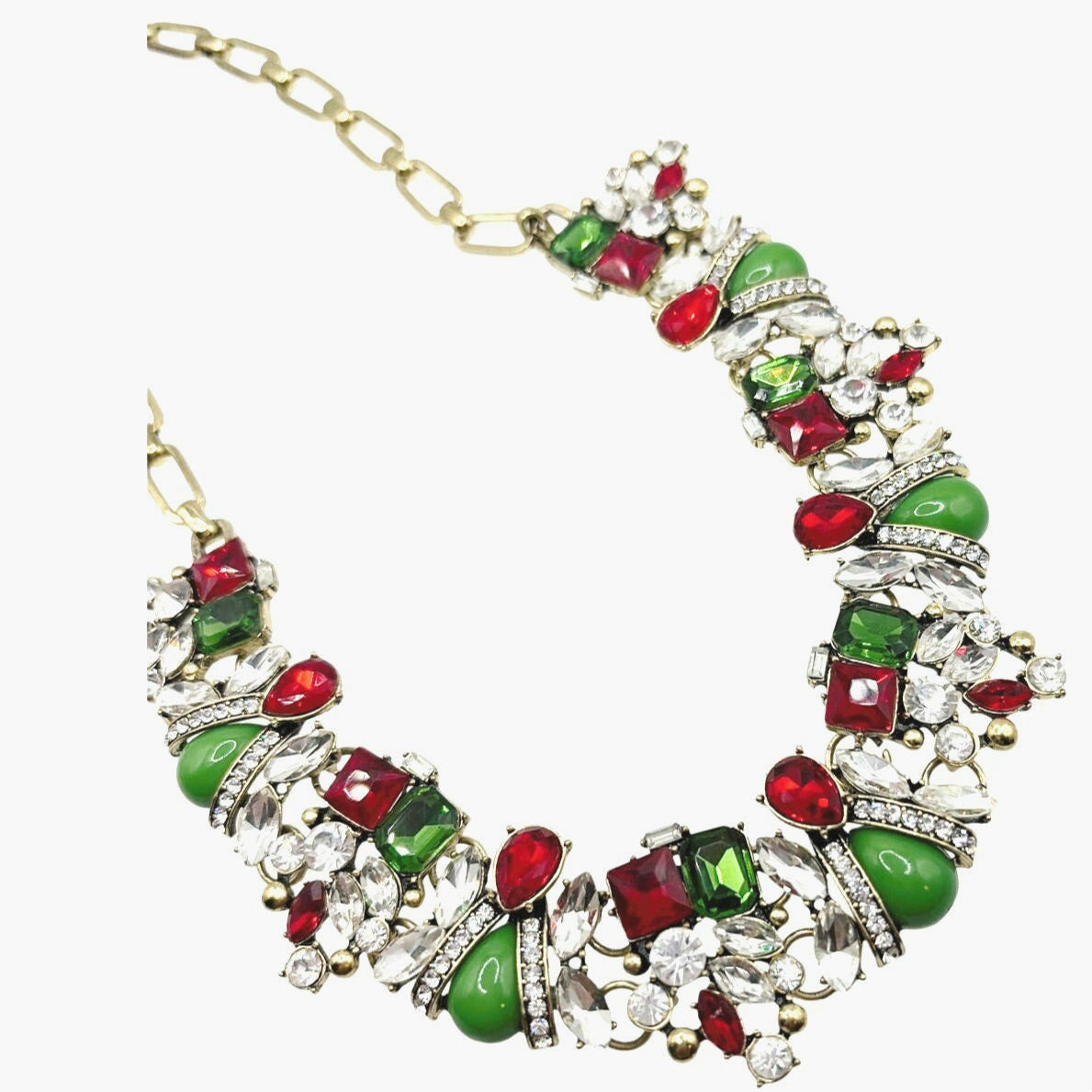 Vintage Christmas Edition  Red and Green Rhinestones Statement Pendant 17”