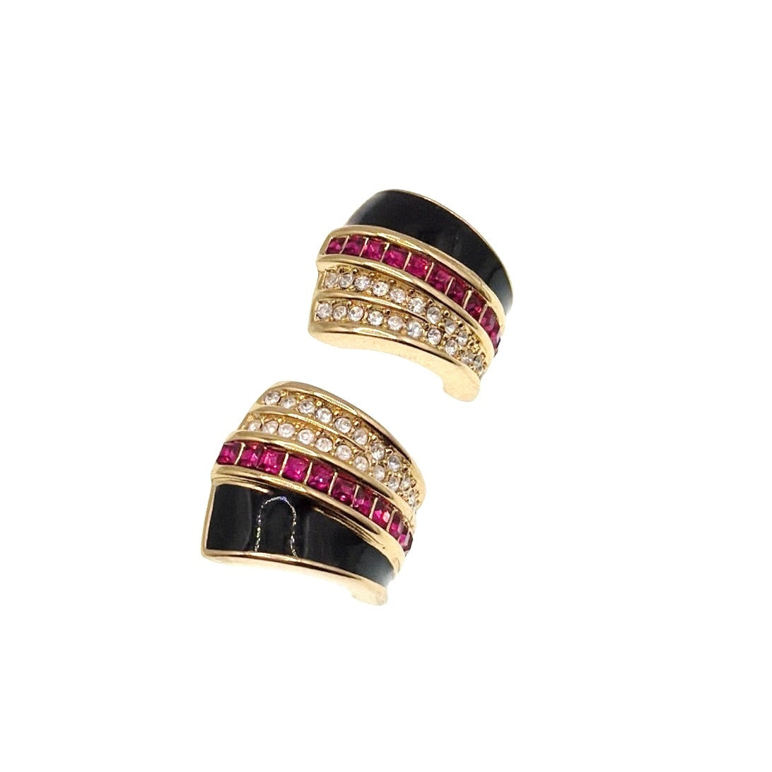 Retro Gold Tone Studs Pink Earrings