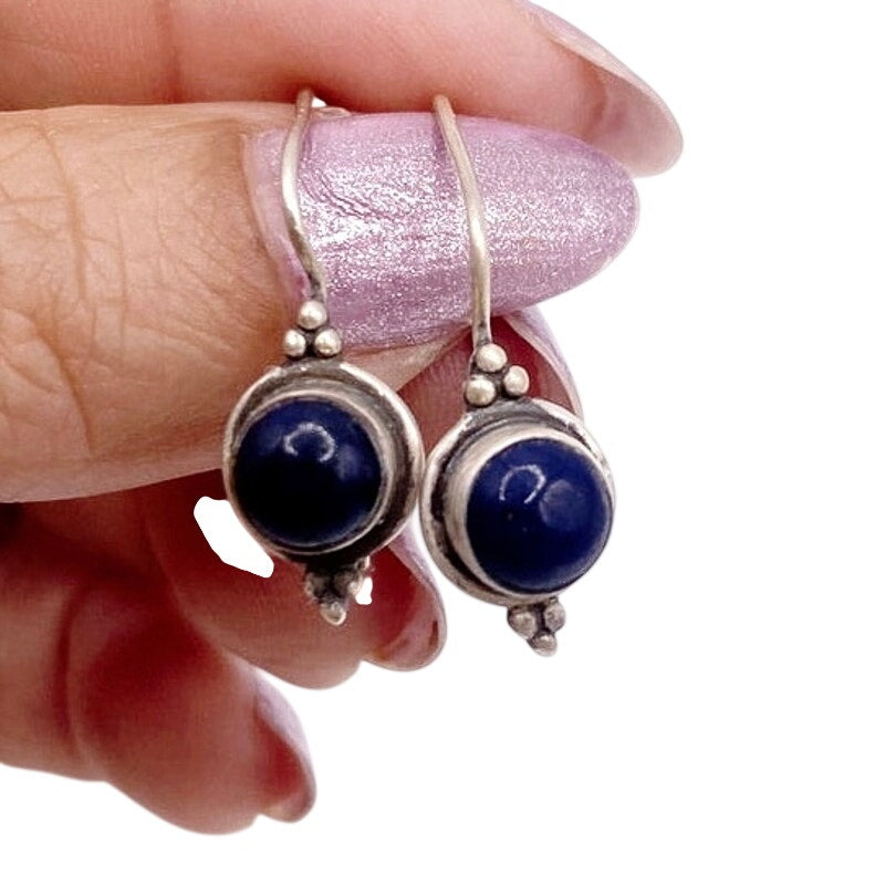 Vintage Sterling Silver and Lapis Lazuli Dainty Earrings