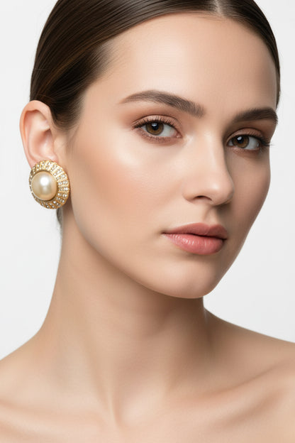 Faux Pearl Vintage Clip On Earrings 1”