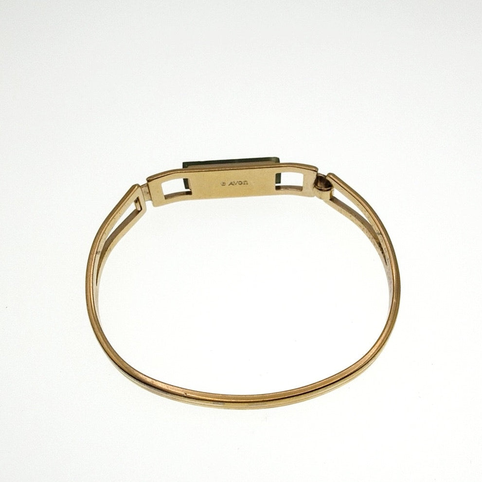 Avon Vintage Gold Tone and Green Resin Bangle Bracelet 5"