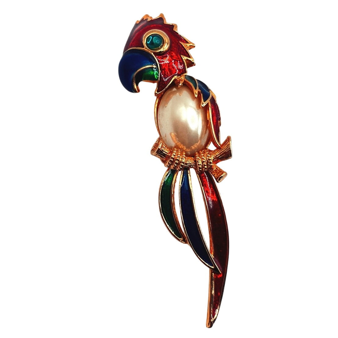 Vintage Large Parrot Brooch Faux Pearl Jelly Belly Unsigned