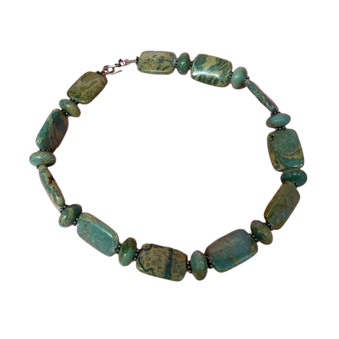Green Agate and St Silver Necklace