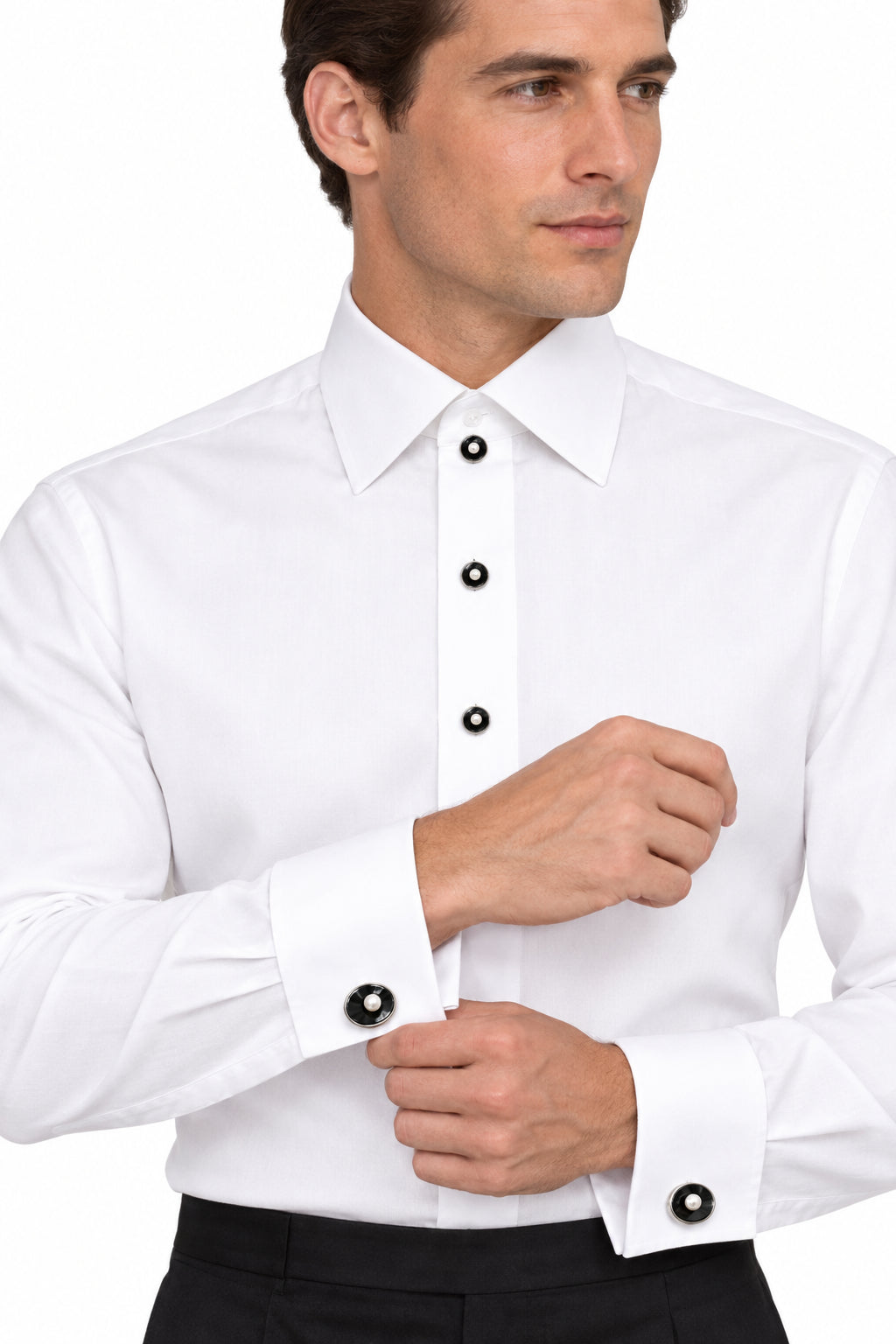 Mikimoto Vintage Sterling Silver Cufflinks & Shirt Stud Set Onyx Pearl Art Deco
