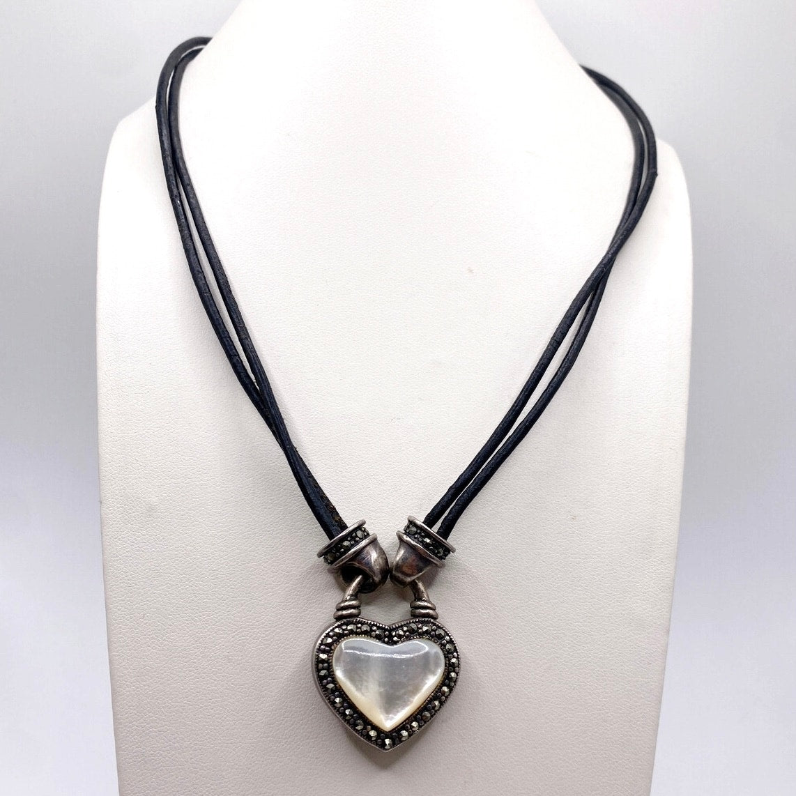 Sterling Silver Reversible Pendant Onyx and Mother of Pearl Necklace on a Cord