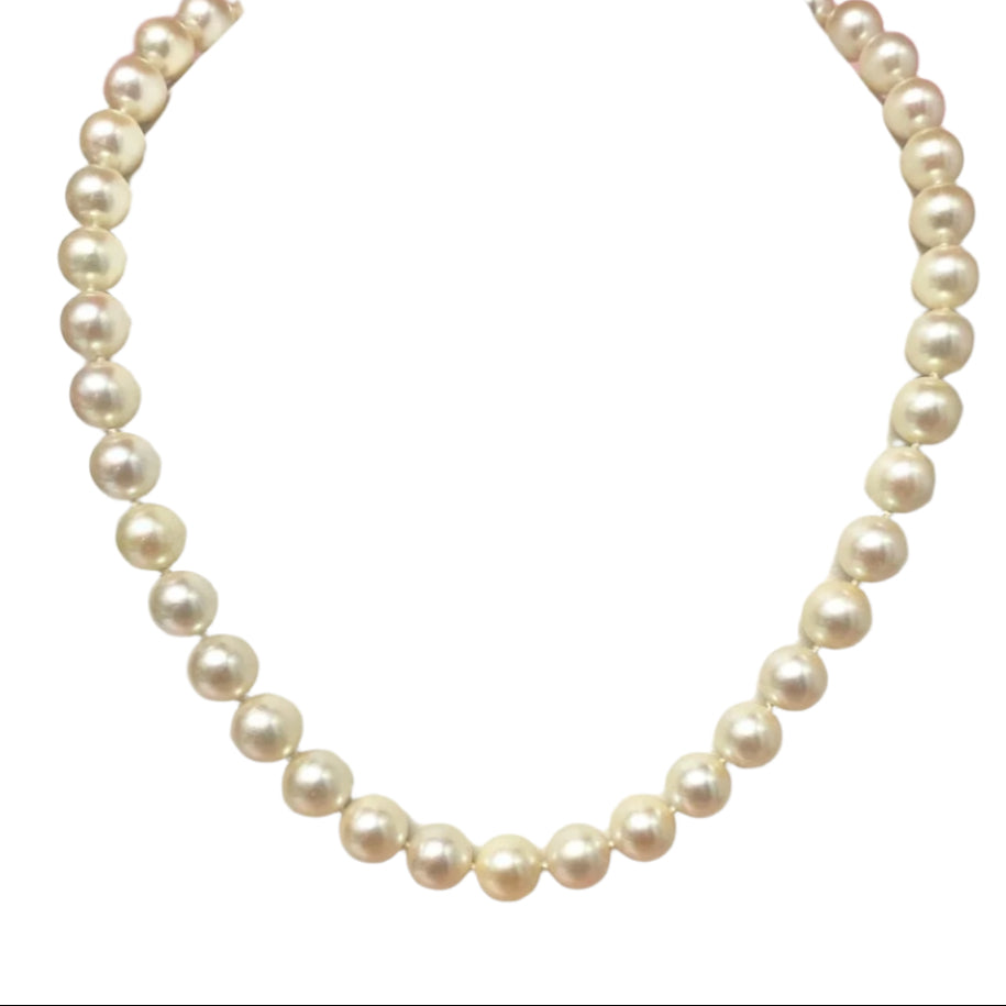 Natural White Pearl Necklace St Silver Clasp 14"