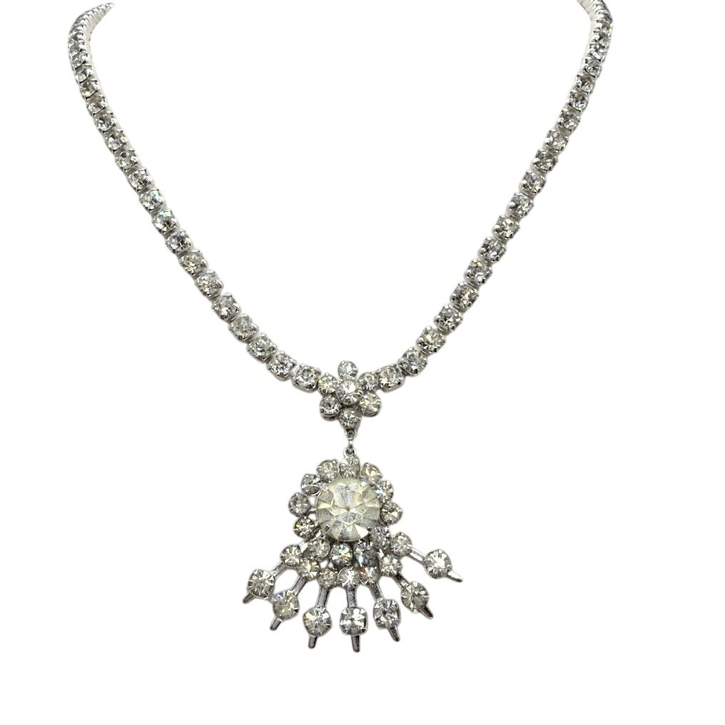 Art Deco Style Necklace 14” Vintage Rhinestones