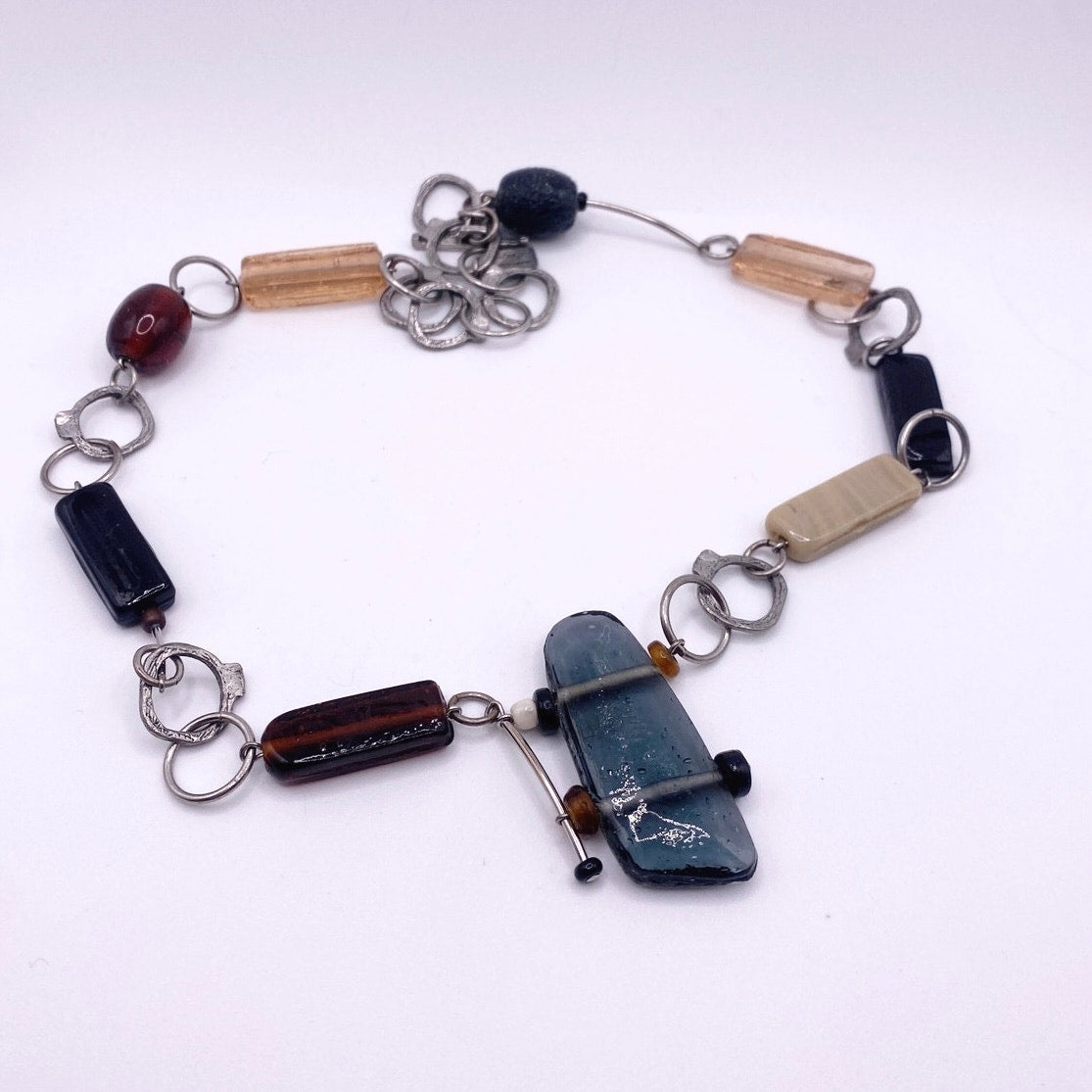 Anne Marie Chagnon Signed Necklace With Blown Glass Beads