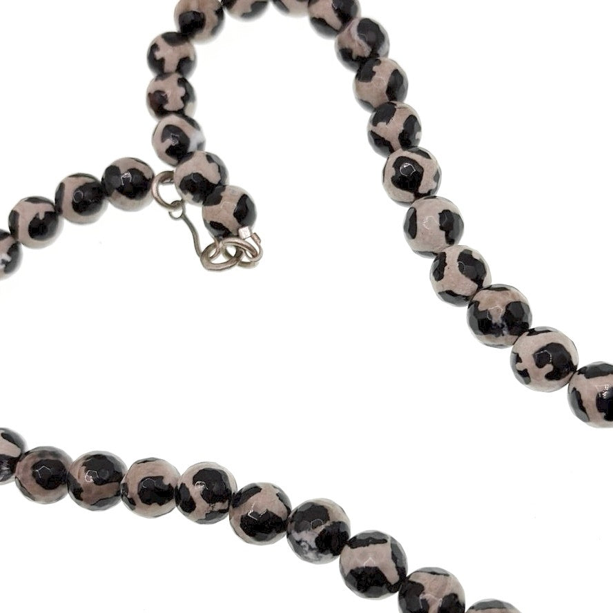 ATI Sterling Silver Mexico Onyx and Tibetan Agate Dzi Beads Necklace 20”