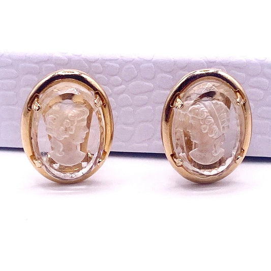 Warner Vintage Clip On Earrings Glass Intaglio Reverse Cameo