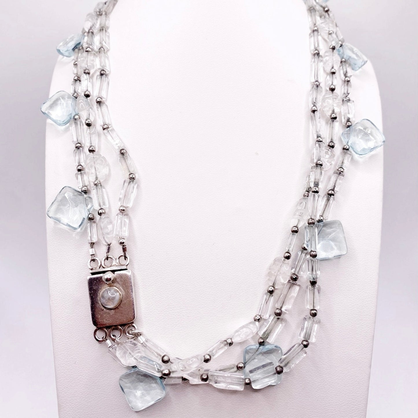 Irina Serbina Vintage Necklace Sterling Silver and Quartz With Bohemian Glass Beads
