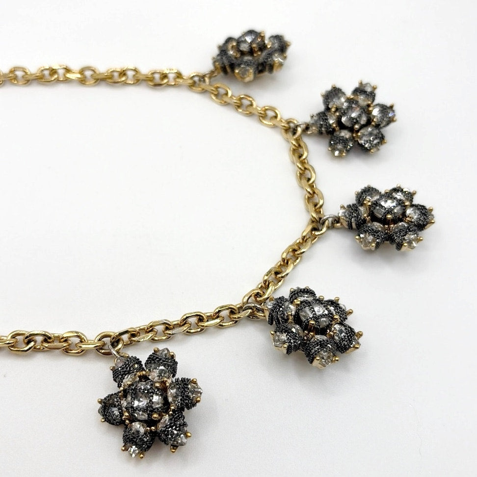 Ann Taylor Vintage Flower Crystal Charm Necklace 18”