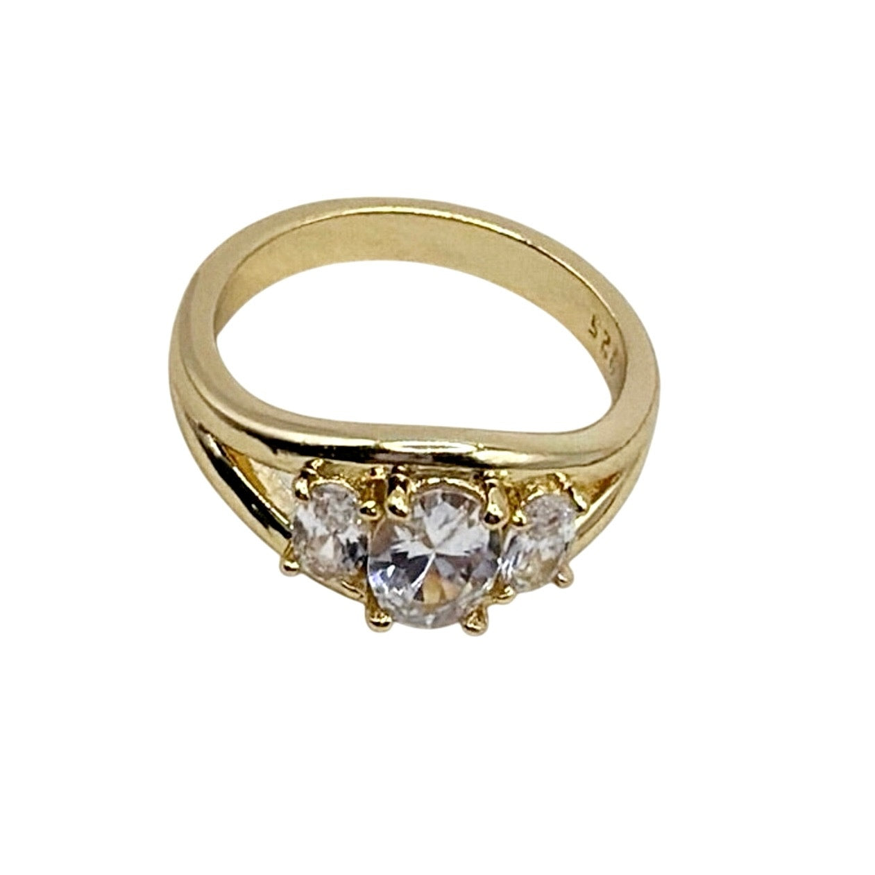 Gold Vermeil 925 Sterling Silver Ring with Sparkling Cubic Zircon 5.5
