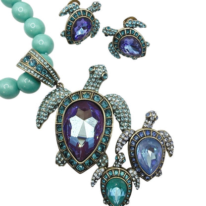 Heidi Daus Ocean Collection Turtle Statement Necklace Earrings and Bracelet Set