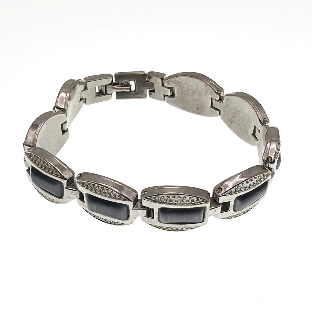 Vintage Silver Tone and Blue lace Retro Panel Bracelet 7"