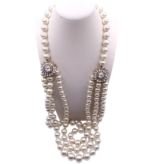 AMRITA Faux Glass Pearls Necklace Three Strands