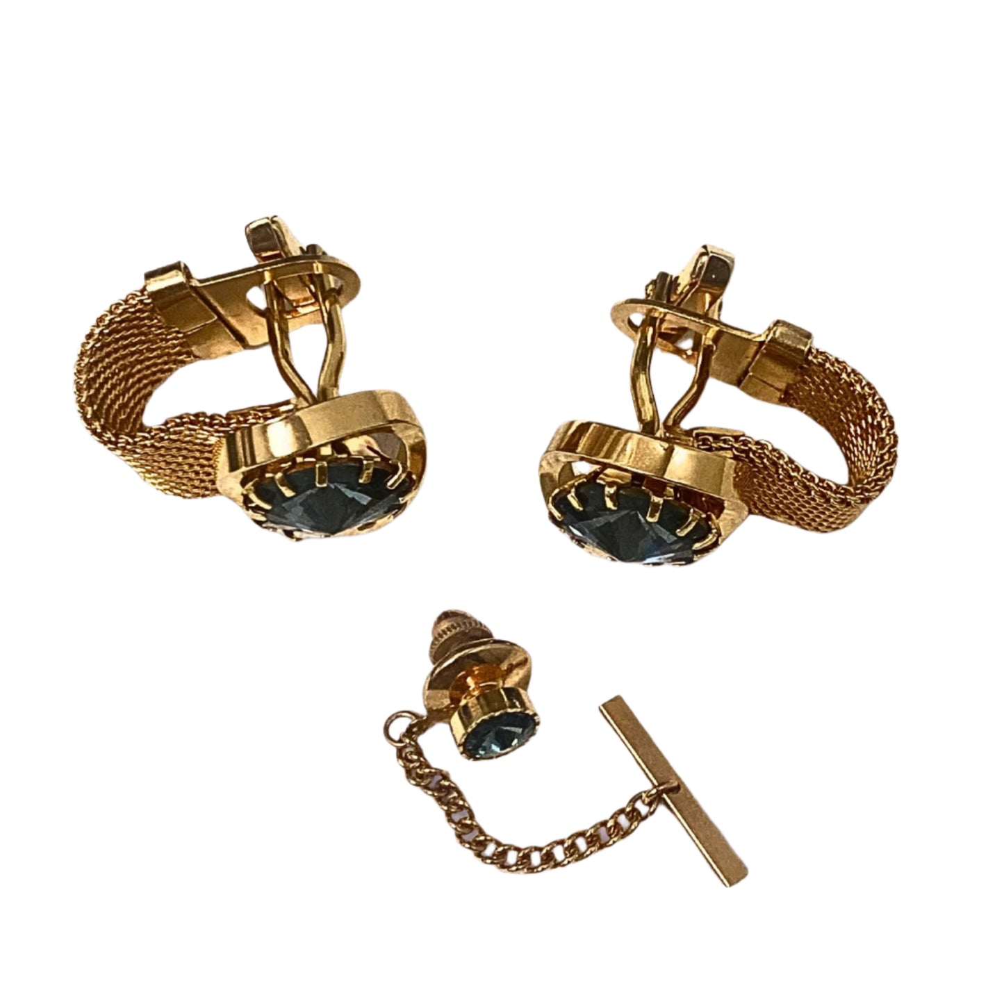 Smart Set-Golden and Blue Cufflinks and Tie Tack