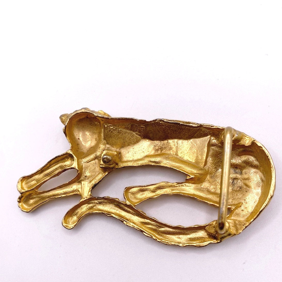 Gold Tone Leopard Vintage Belt Buckle 4”