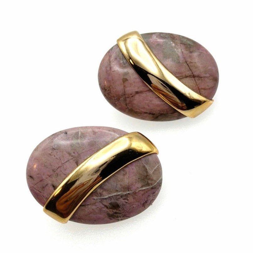 Rhodochrosite Stone Chunky Pierced Earrings 1.5”