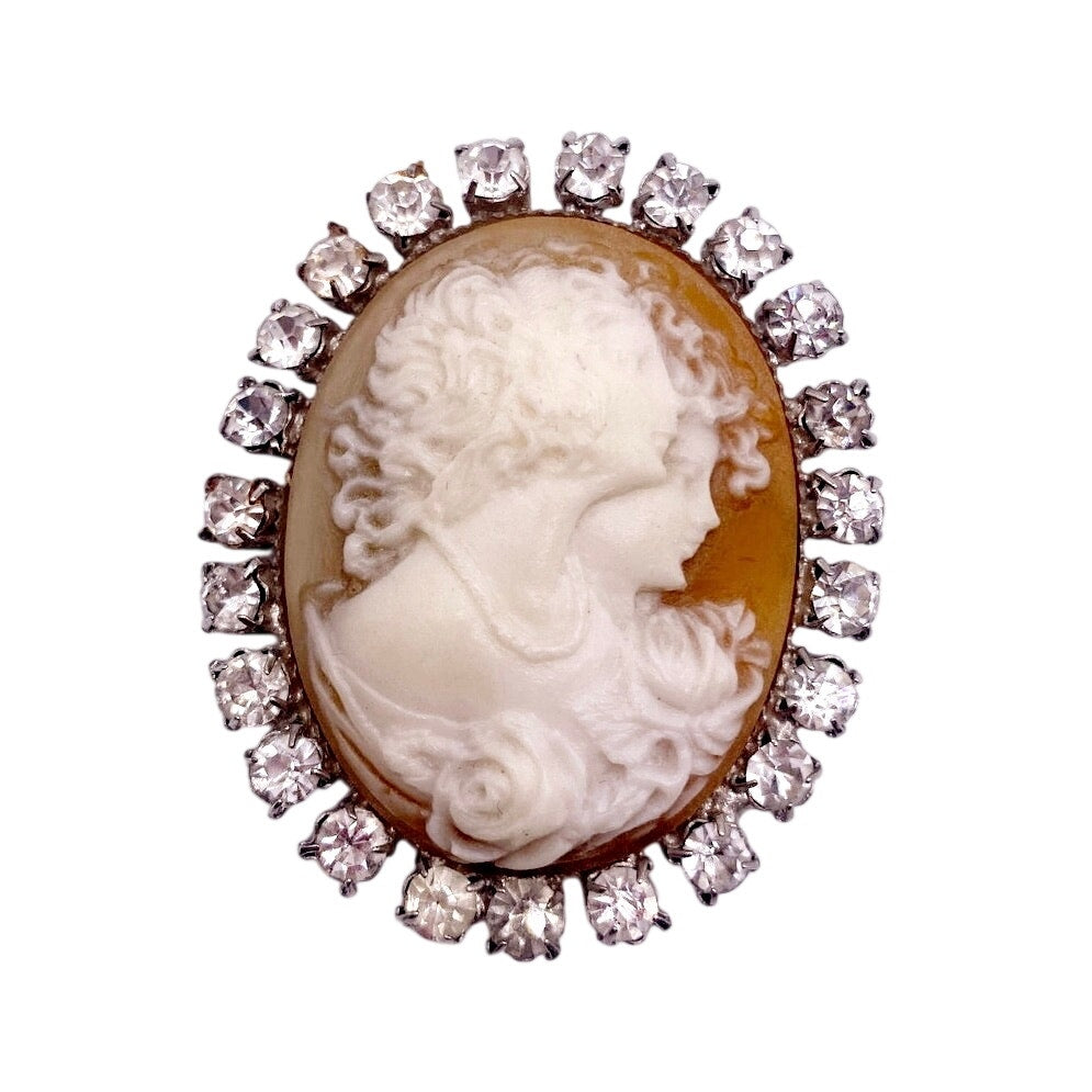 Vintage Resin and Rhinestones Cameo 2” Long Three Graces Theme