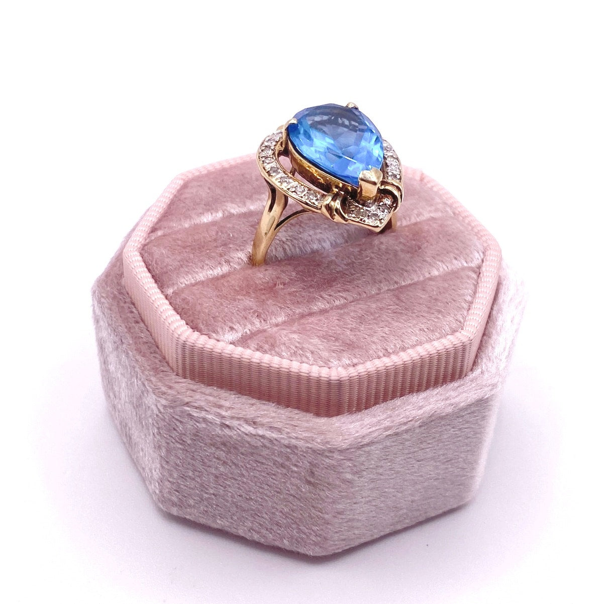 Cocktail Ring 14k Gold Vermeil Sterling Silver With Topaz and Diamonds Size 6.5
