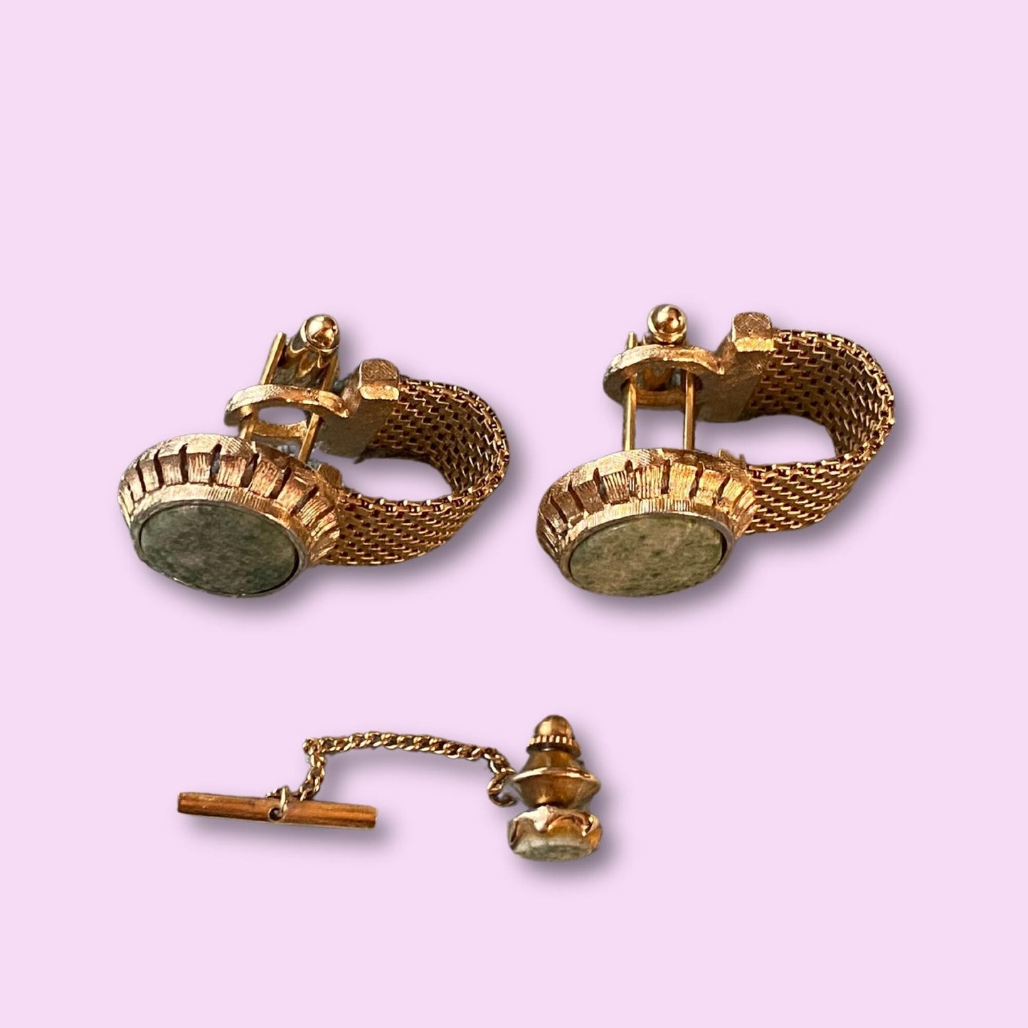 Dante Set-Golden Green Jade Cufflinks and Tie Tack Set