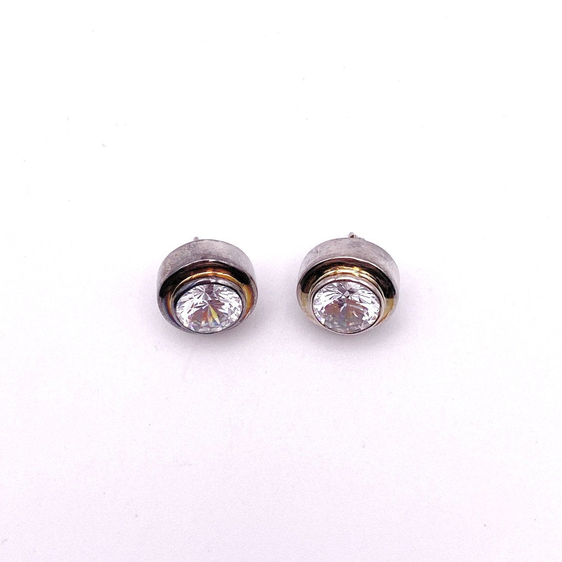 Vintage Sterling Silver Chunky Studs Big CZ Stone