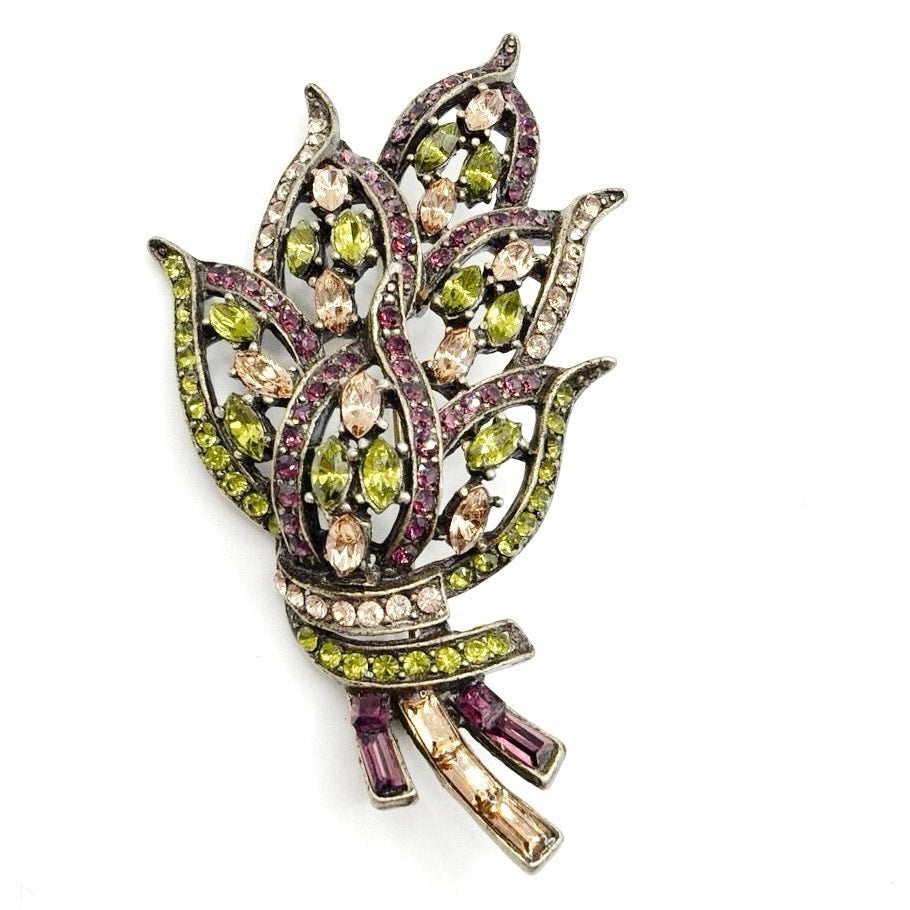 Vintage Floral Rhinestones Brooch 2”