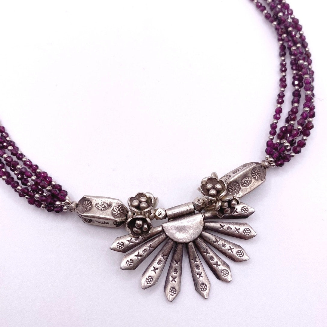 Stunning Sterling Silver Multi strand Fuchsia Garnet Necklace 20”