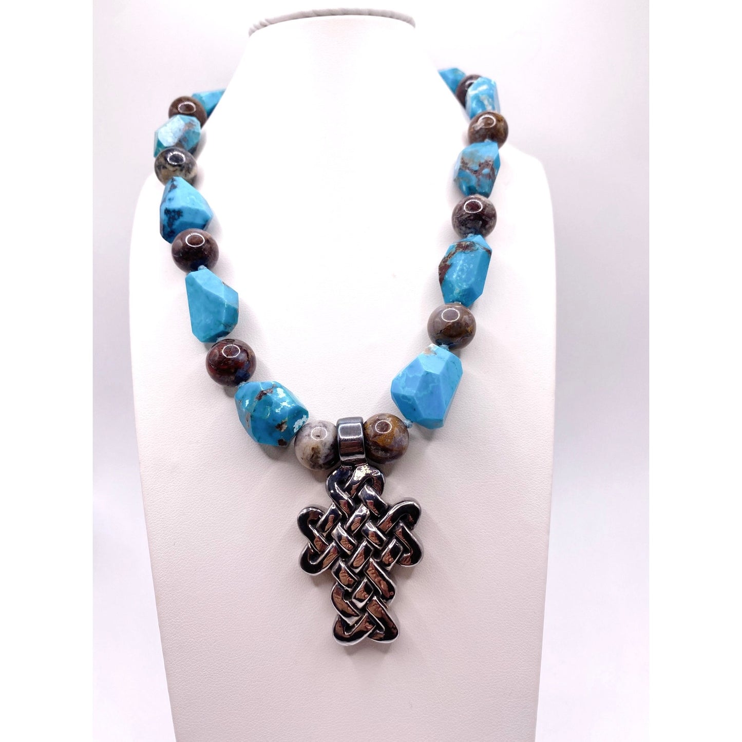 Simon Sebbag Designs Signed 925 Silver Celtic Cross With Turquoise and Agate