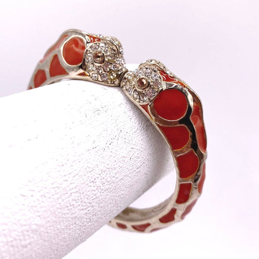 Vtg Chicos Enamel Orange Bangle Rhinestones kissing Fishes
